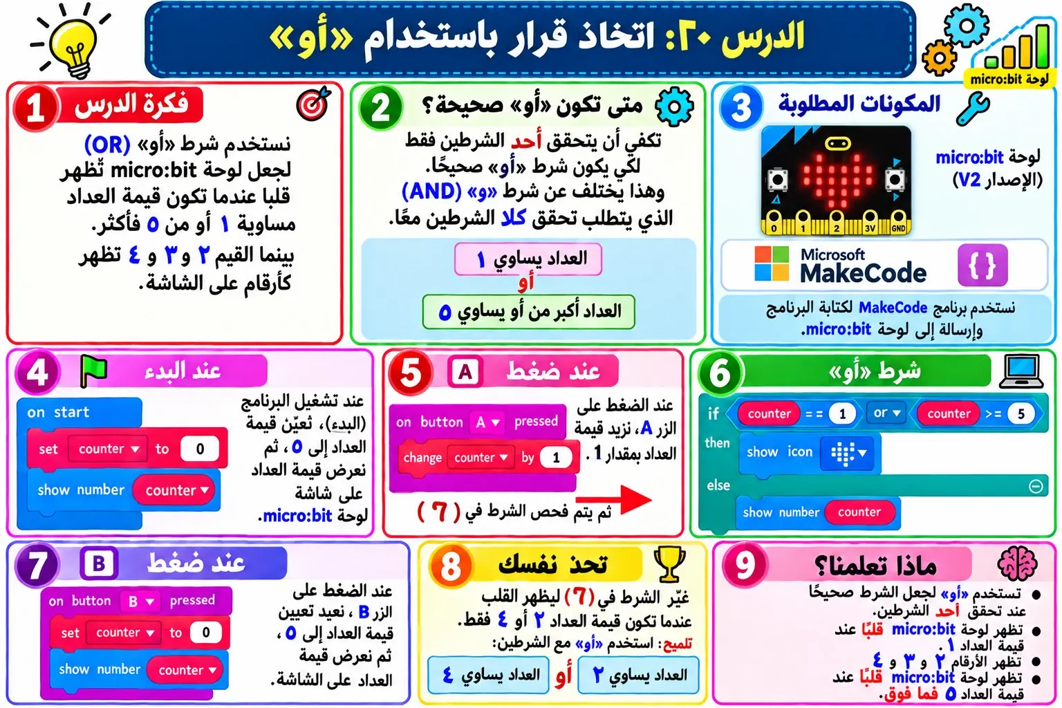 لوحة الدرس 20: اتخاذ قرار باستخدام «أو»