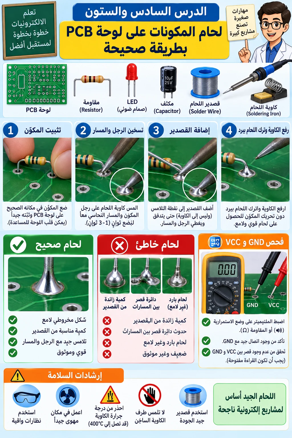 لوحة الدرس 66: لحام المكونات على لوحة PCB بطريقة صحيحة