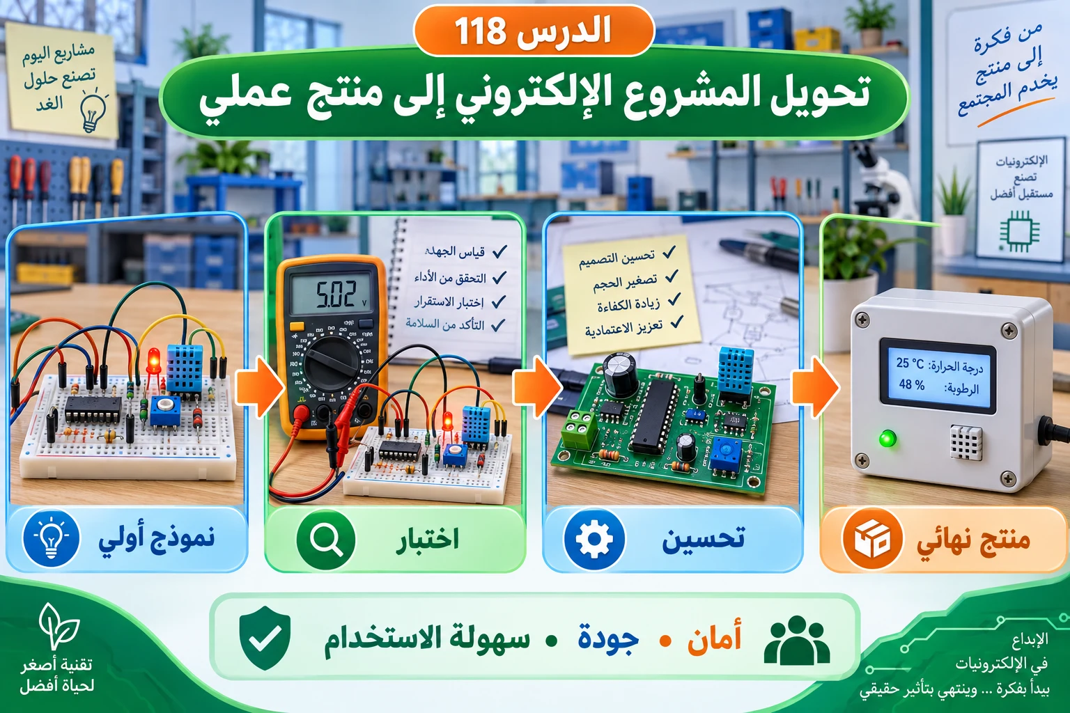 لوحة الدرس 118: تحويل المشروع الإلكتروني إلى منتج عملي