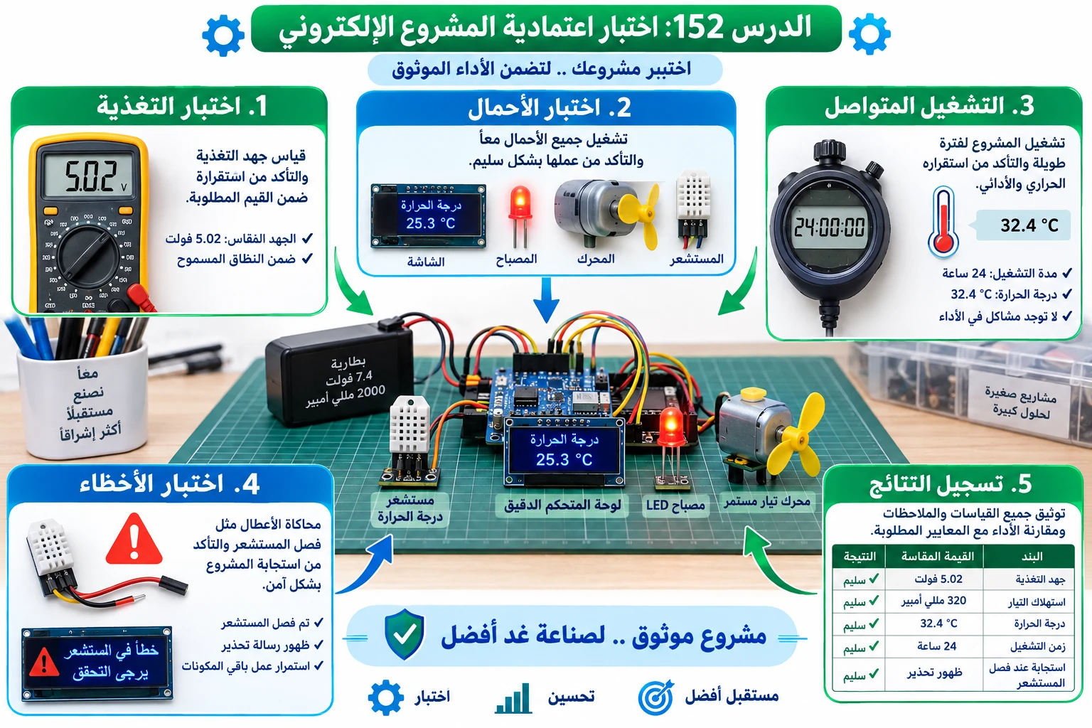 لوحة الدرس 152: اختبار اعتمادية المشروع الإلكتروني