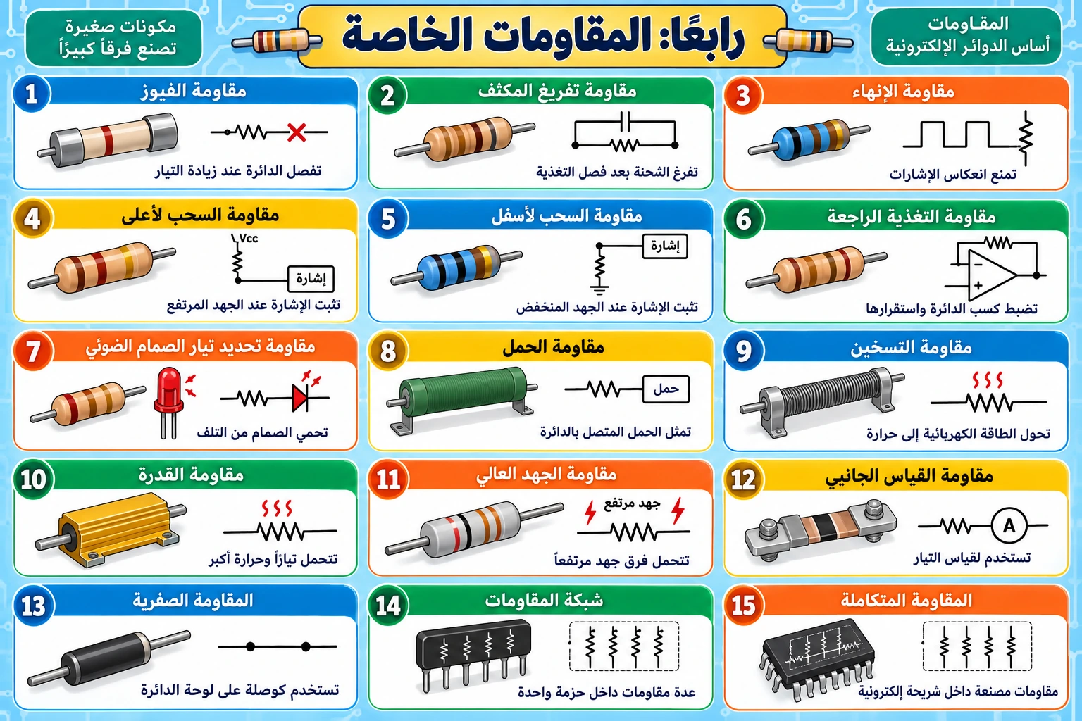 لوحة تعليمية: المقاومات الخاصة وتطبيقاتها