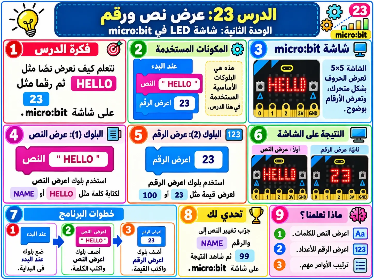 لوحة الدرس 23: عرض نص ورقم