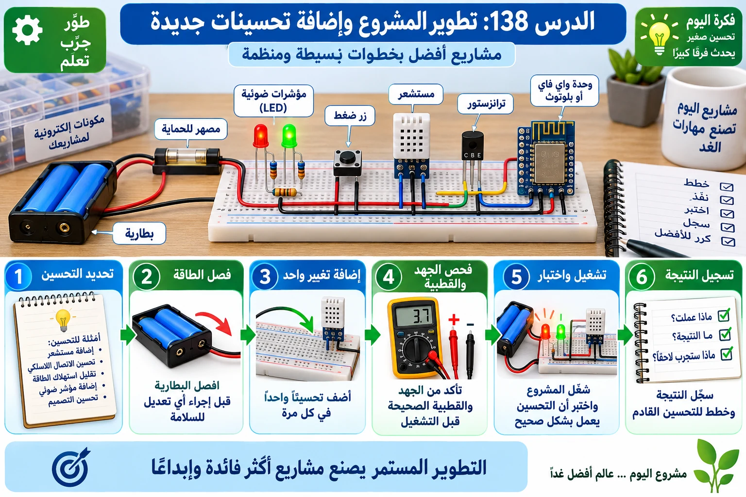 لوحة الدرس 138: تطوير المشروع وإضافة تحسينات جديدة
