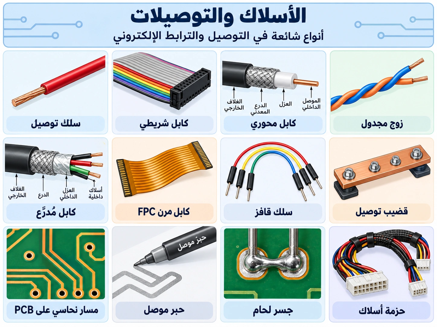 لوحة تعليمية: الأسلاك والتوصيلات