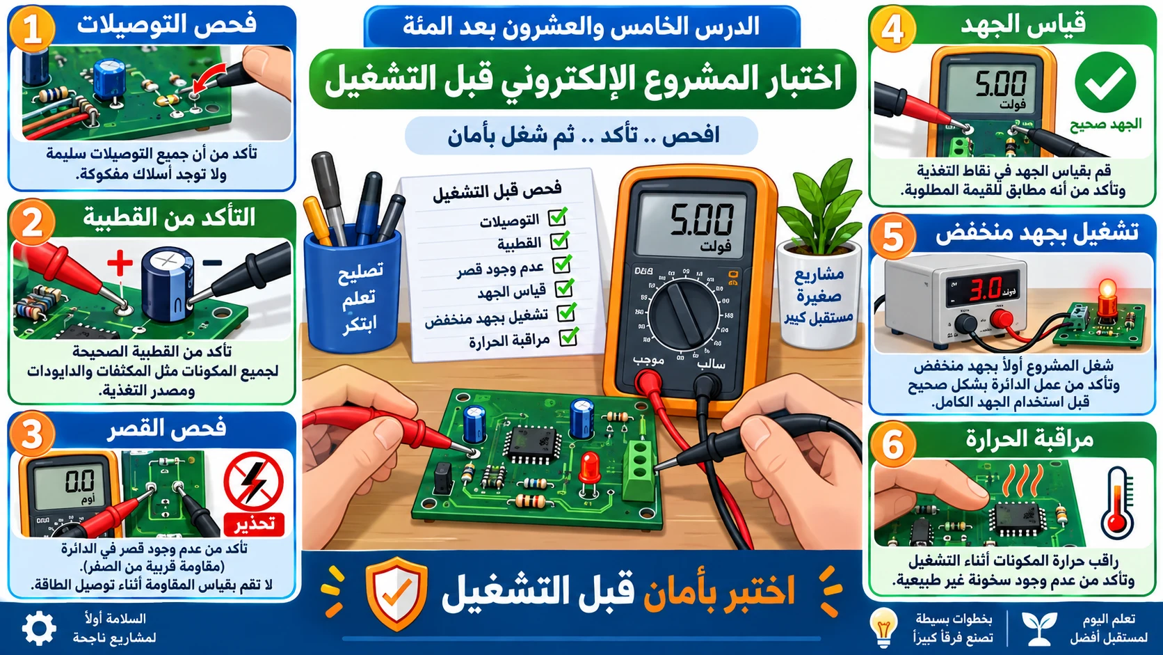 لوحة الدرس 125: اختبار المشروع الإلكتروني قبل التشغيل