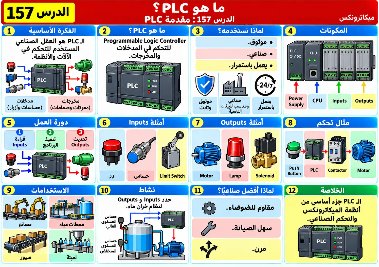 لوحة تعليمية للدرس 157: مقدمة PLC — Programmable Logic Controller