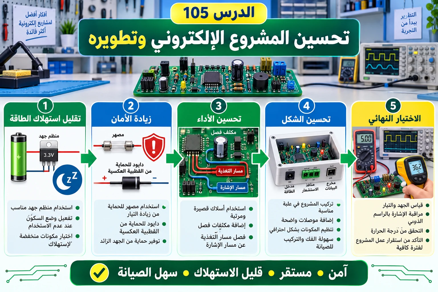 لوحة الدرس 105: تحسين المشروع الإلكتروني وتطويره