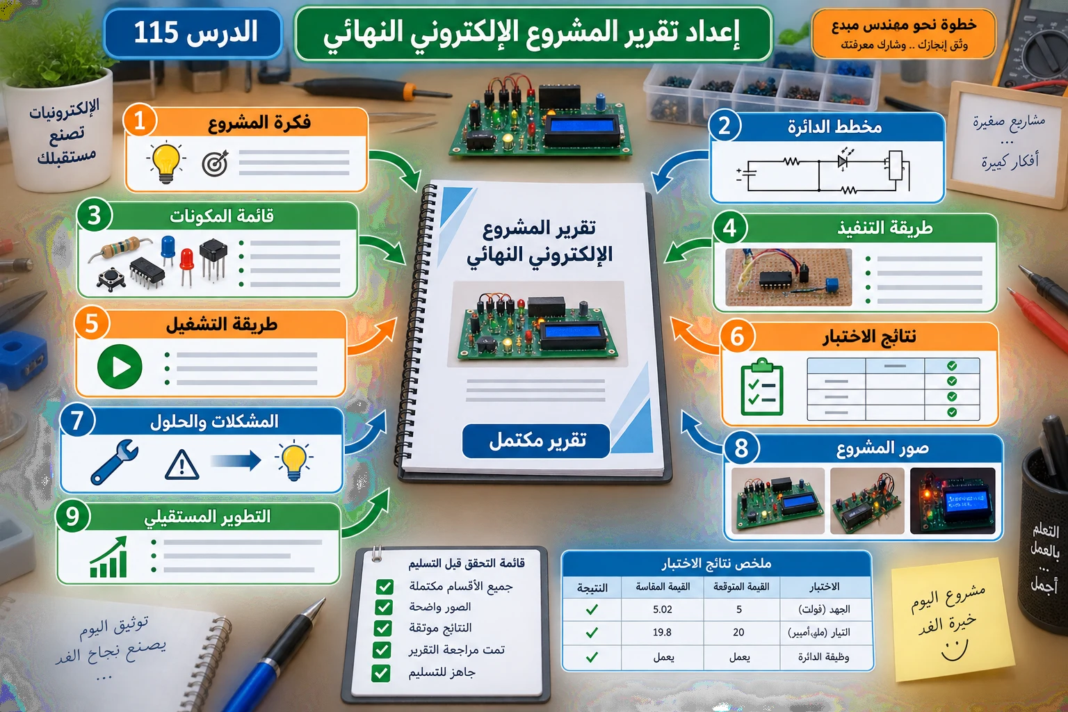 لوحة الدرس 115: إعداد تقرير المشروع الإلكتروني النهائي