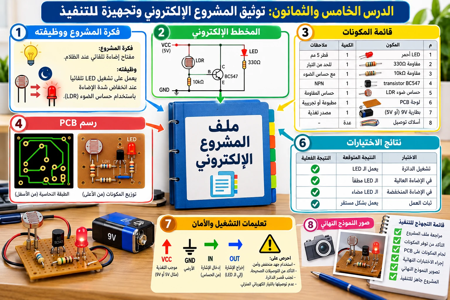 لوحة الدرس 85: توثيق المشروع الإلكتروني وتجهيزه للتنفيذ