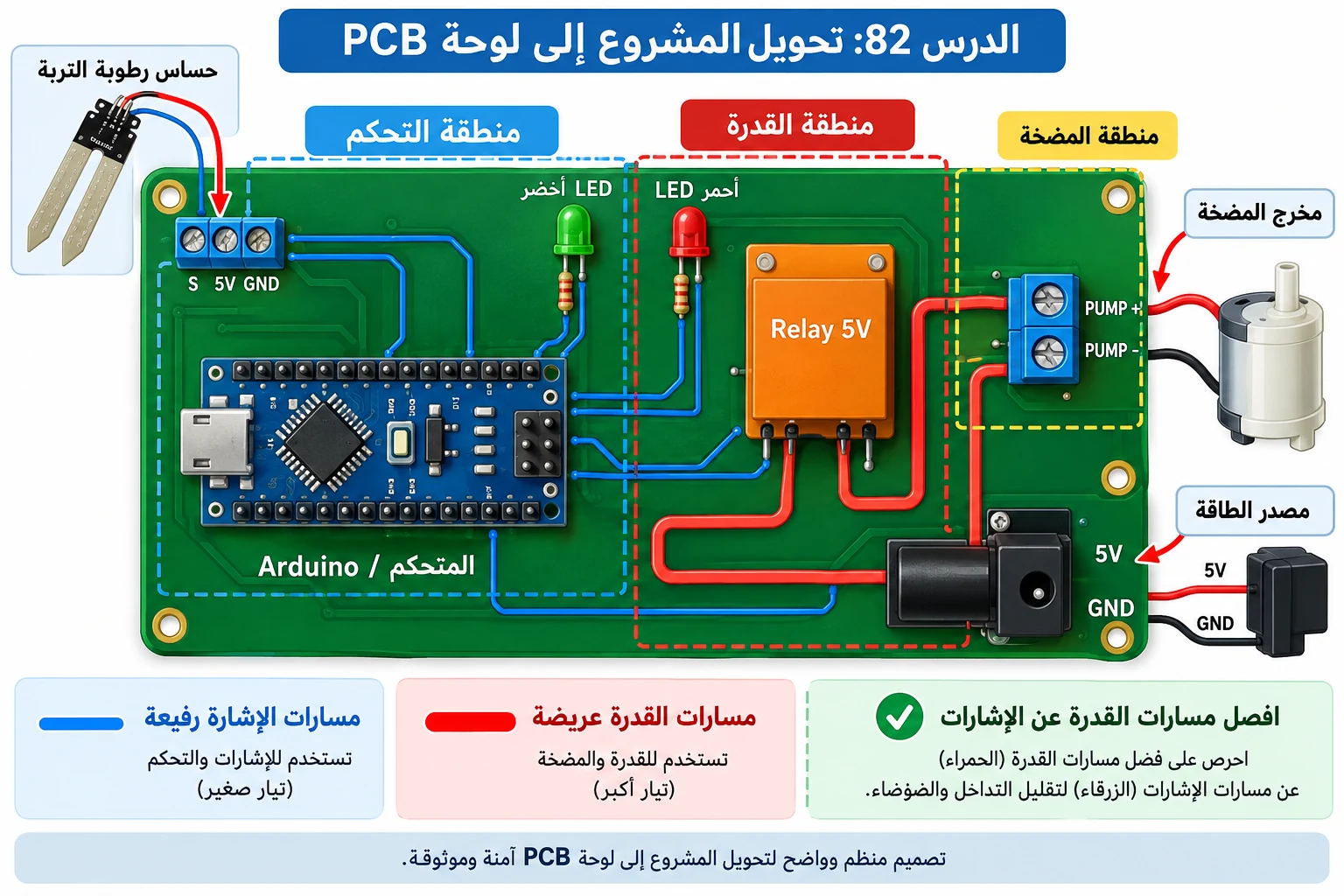 لوحة الدرس 82: تحويل المشروع إلى لوحة PCB