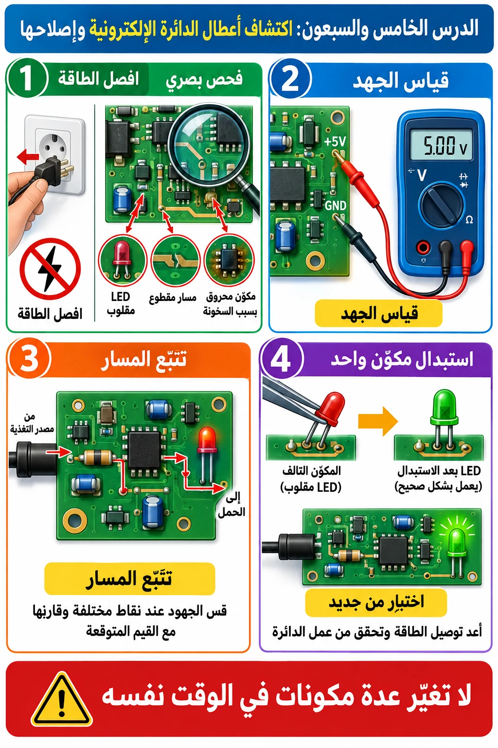 لوحة الدرس 75: اكتشاف أعطال الدائرة الإلكترونية وإصلاحها