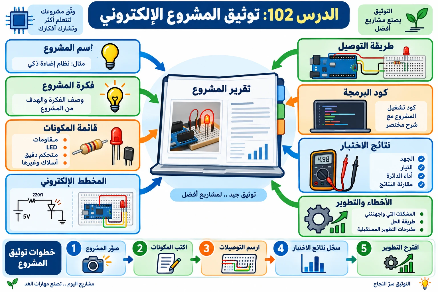 لوحة الدرس 102: توثيق المشروع الإلكتروني