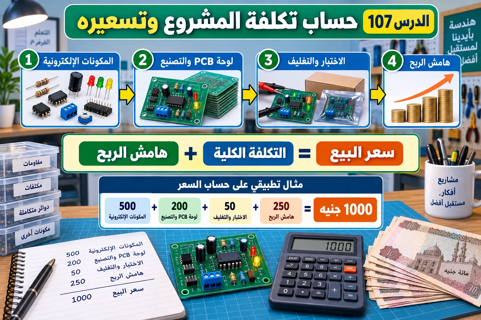 لوحة الدرس 107: حساب تكلفة المشروع وتسعيره