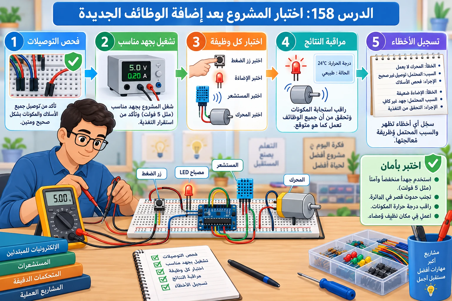 لوحة الدرس 158: اختبار المشروع بعد إضافة الوظائف الجديدة