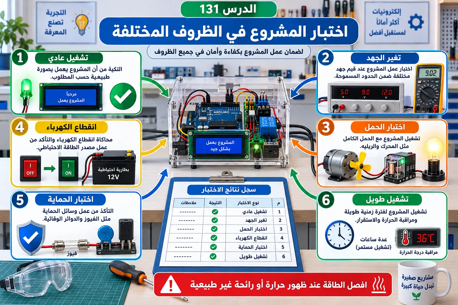 لوحة الدرس 131: اختبار المشروع في الظروف المختلفة