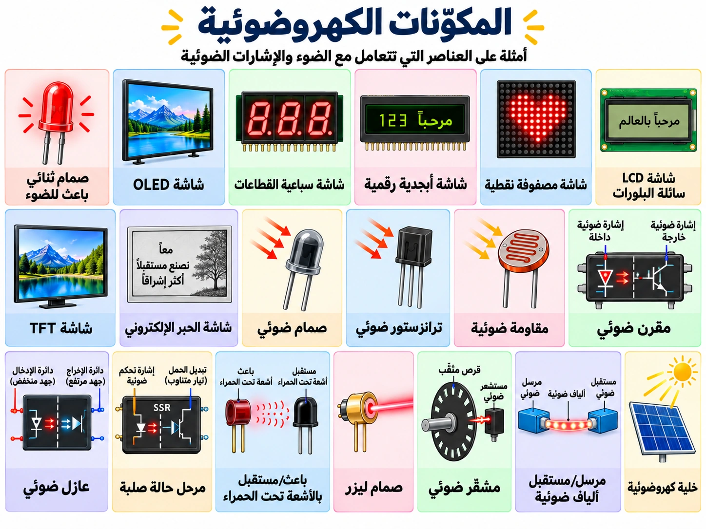 لوحة تعليمية: المكوّنات الكهروضوئية