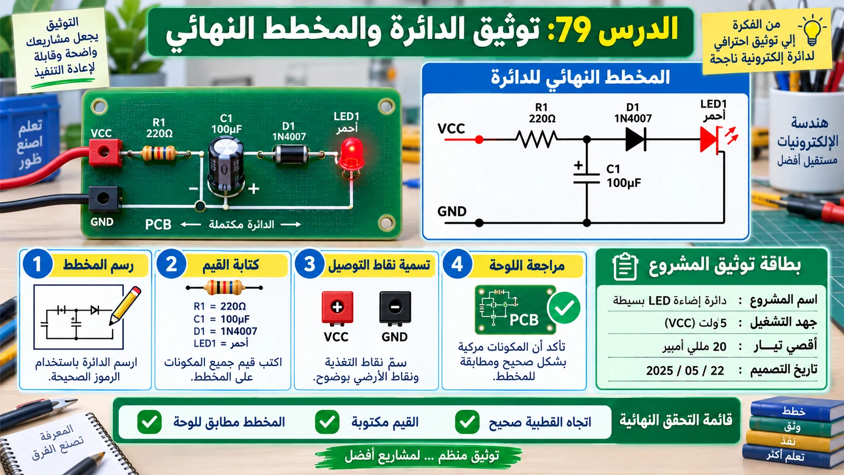 لوحة الدرس 79: توثيق الدائرة والمخطط النهائي