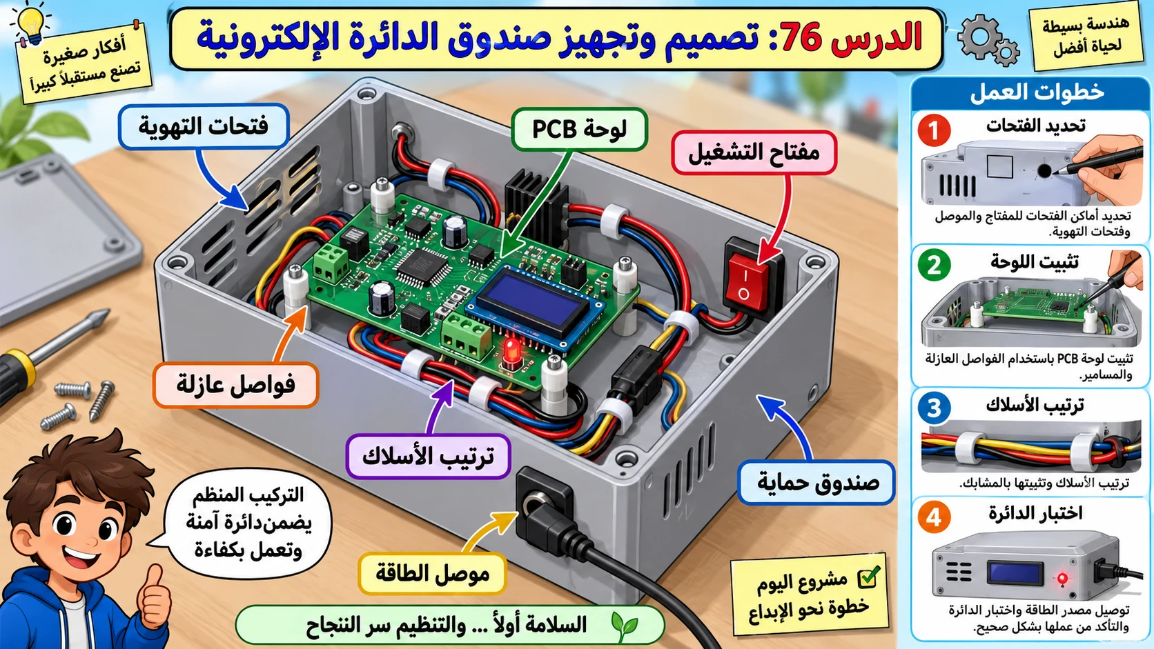 لوحة الدرس 76: تصميم وتجهيز صندوق الدائرة الإلكترونية