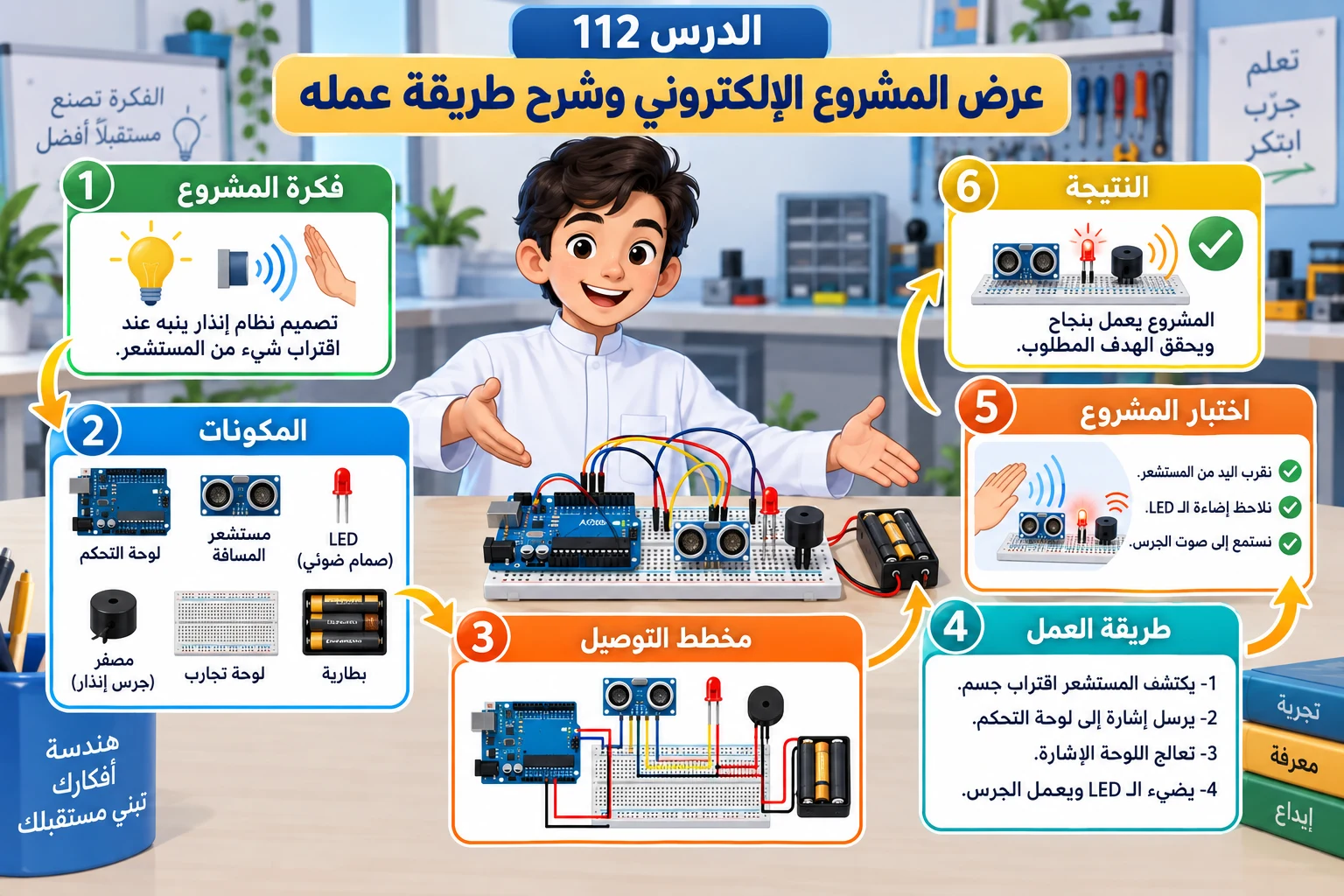 لوحة الدرس 112: عرض المشروع الإلكتروني وشرح طريقة عمله