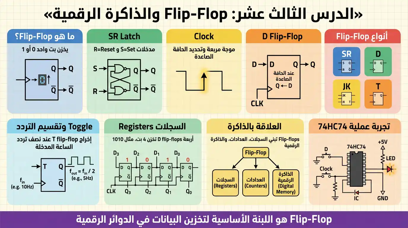 لوحة الدرس 13: Flip-Flop والذاكرة الرقمية