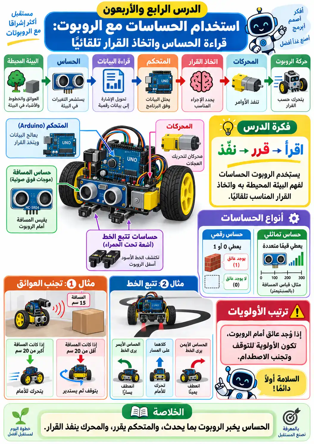 لوحة الدرس 44: استخدام الحساسات مع الروبوت