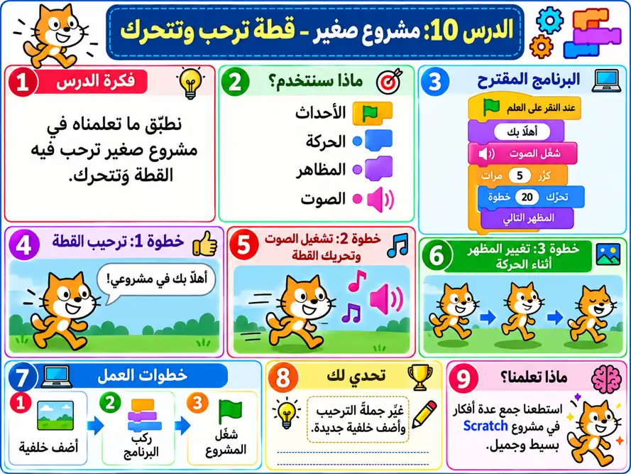 صورة الدرس 010: مشروع صغير: قطة ترحب وتتحرك