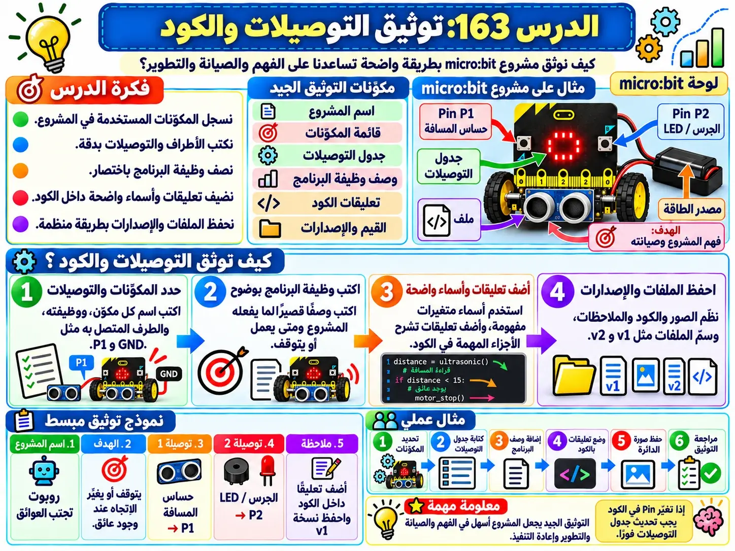 لوحة الدرس 163: توثيق التوصيلات والكود