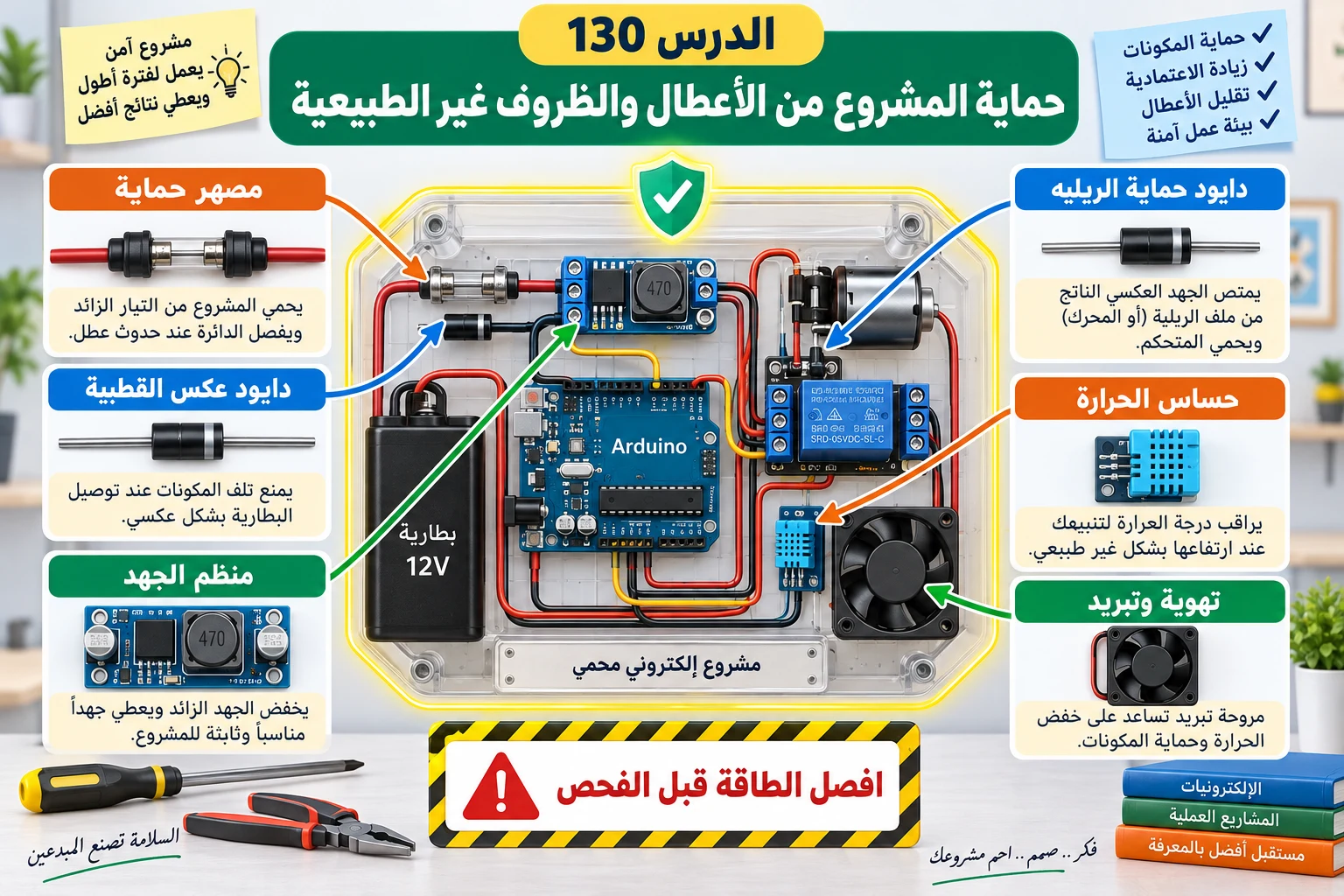 لوحة الدرس 130: حماية المشروع من الأعطال والظروف غير الطبيعية