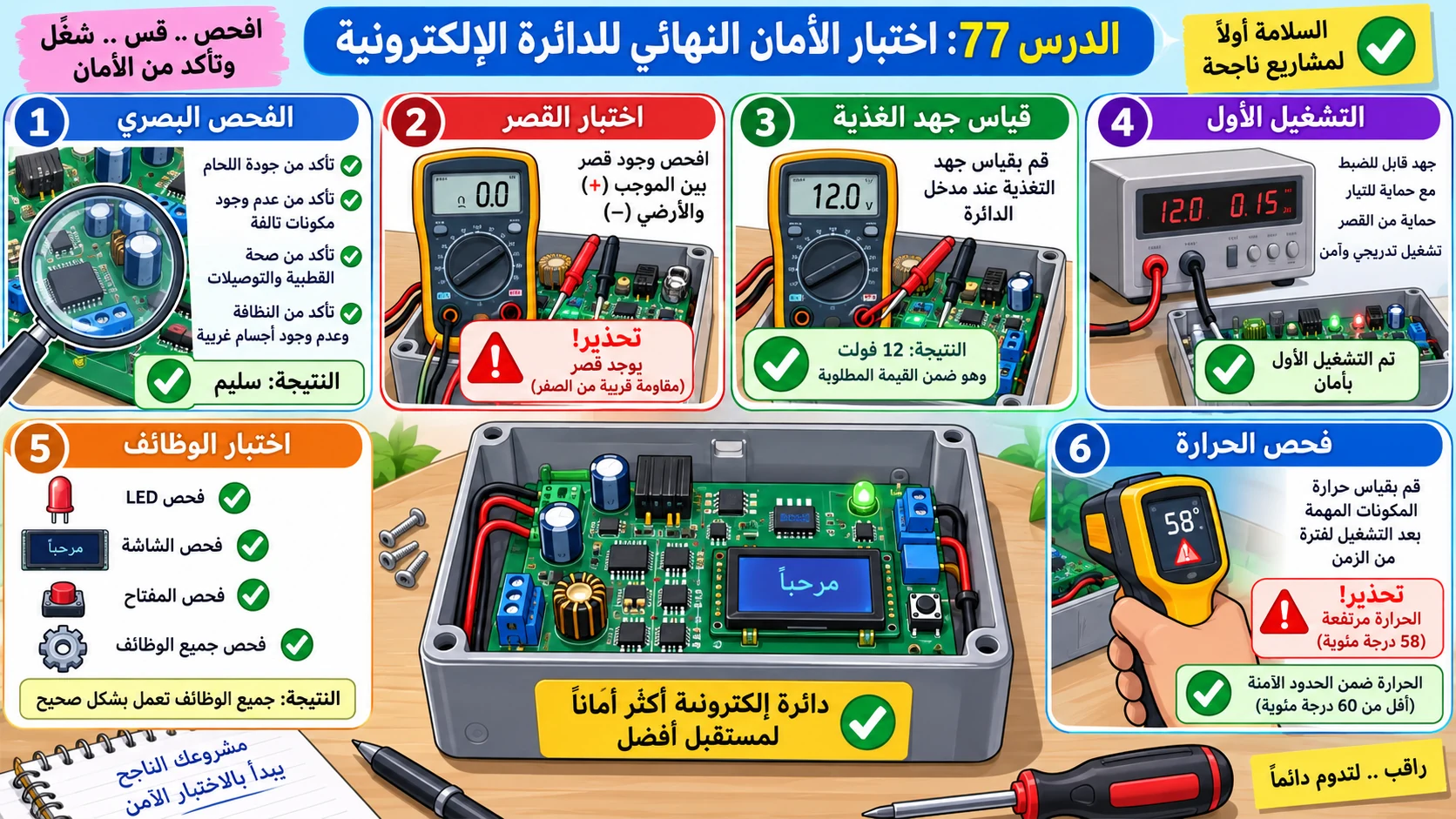 لوحة الدرس 77: اختبار الأمان النهائي للدائرة الإلكترونية