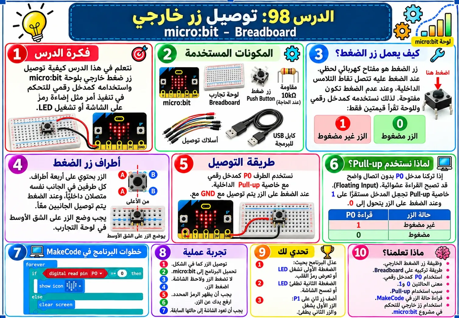 لوحة الدرس 98: توصيل زر خارجي