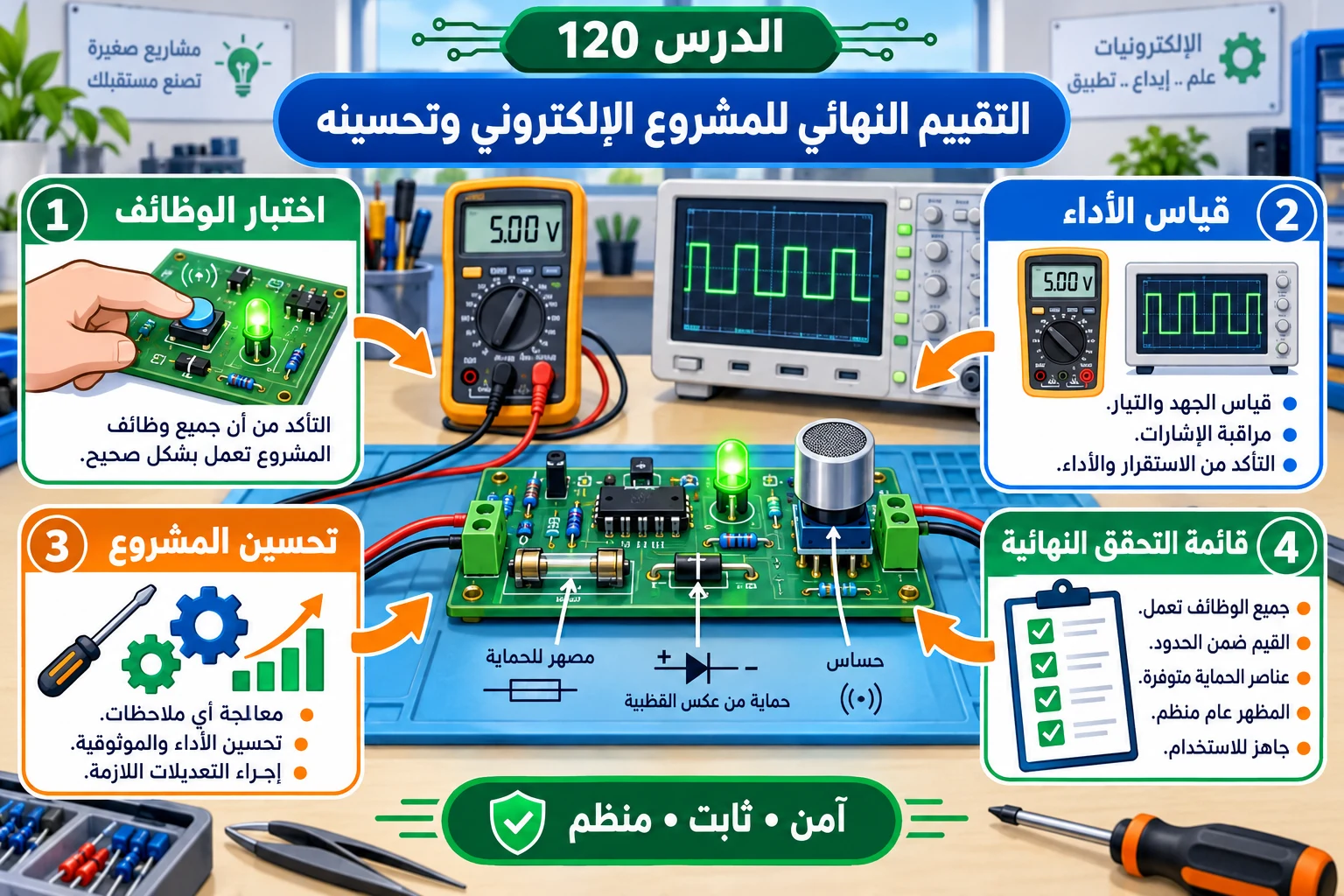 لوحة الدرس 120: التقييم النهائي للمشروع الإلكتروني وتحسينه