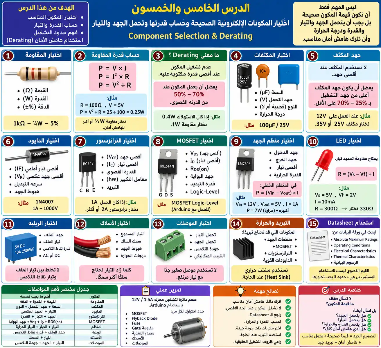 لوحة الدرس 55: اختيار المكونات الإلكترونية وحساب قدرتها