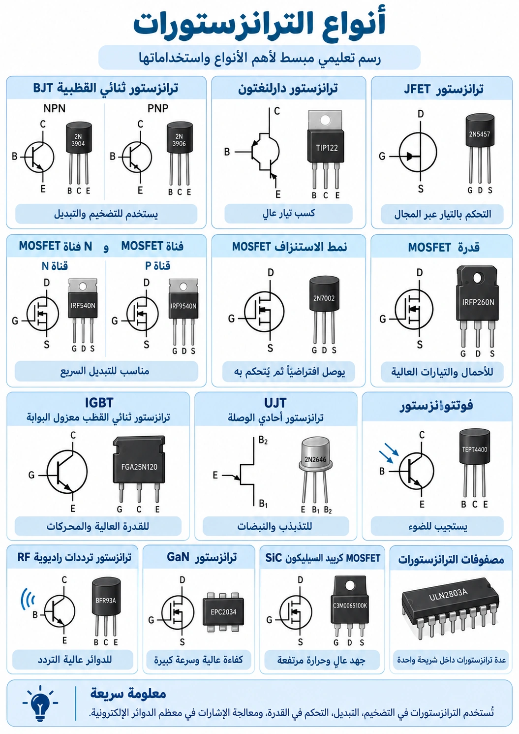 لوحة تعليمية: الترانزستورات