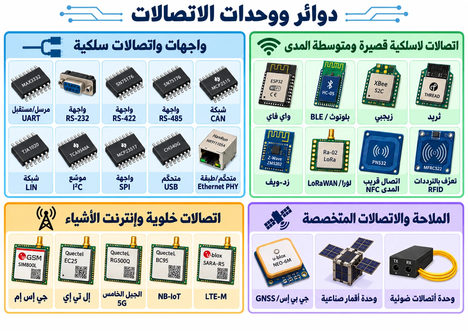 لوحة تعليمية: دوائر ووحدات الاتصال