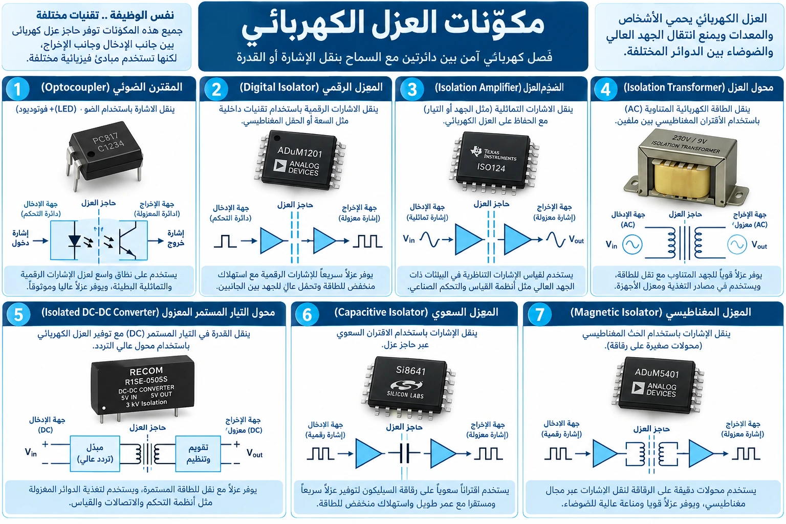 لوحة تعليمية: مكوّنات العزل