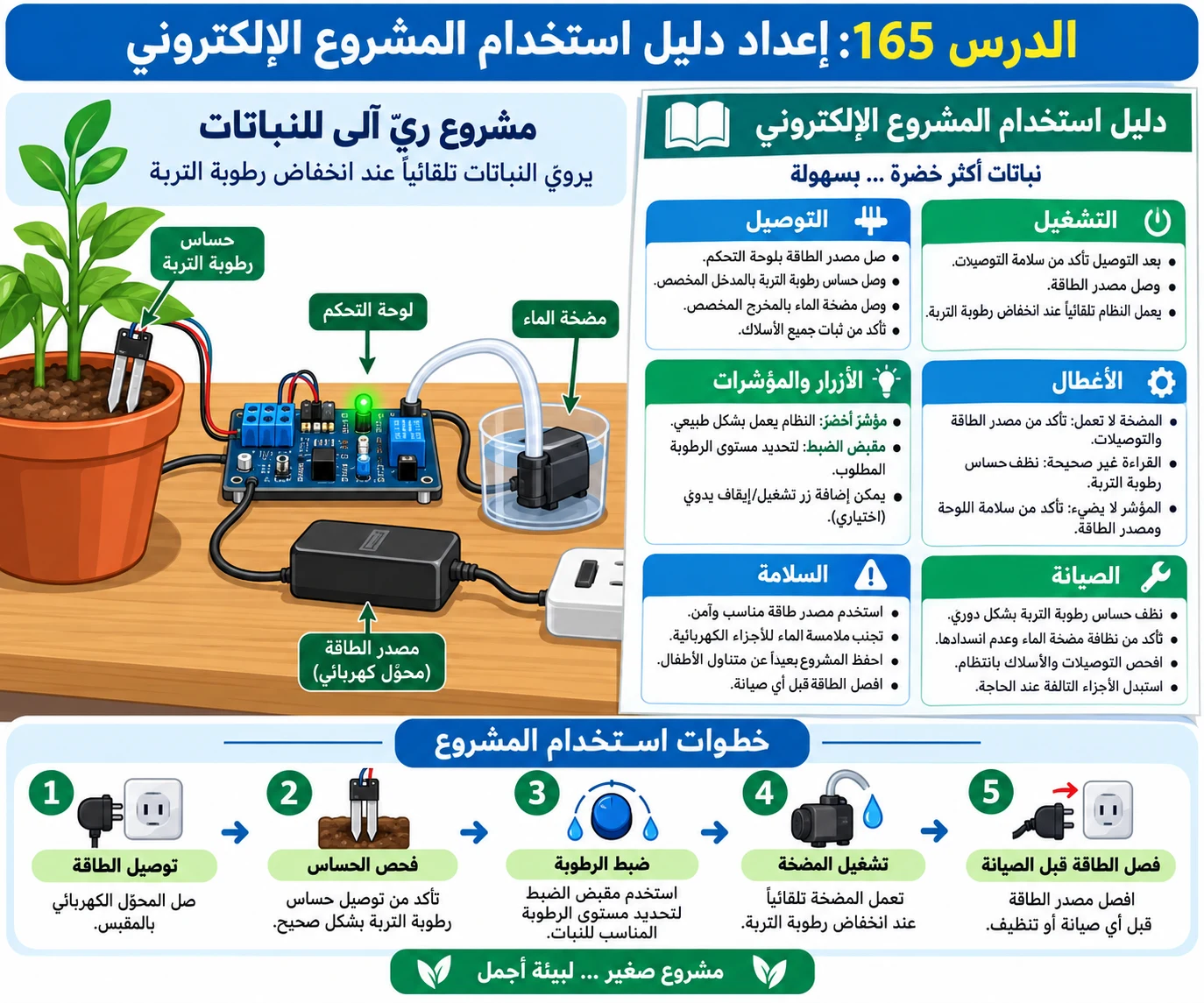 لوحة الدرس 165: إعداد دليل استخدام المشروع الإلكتروني