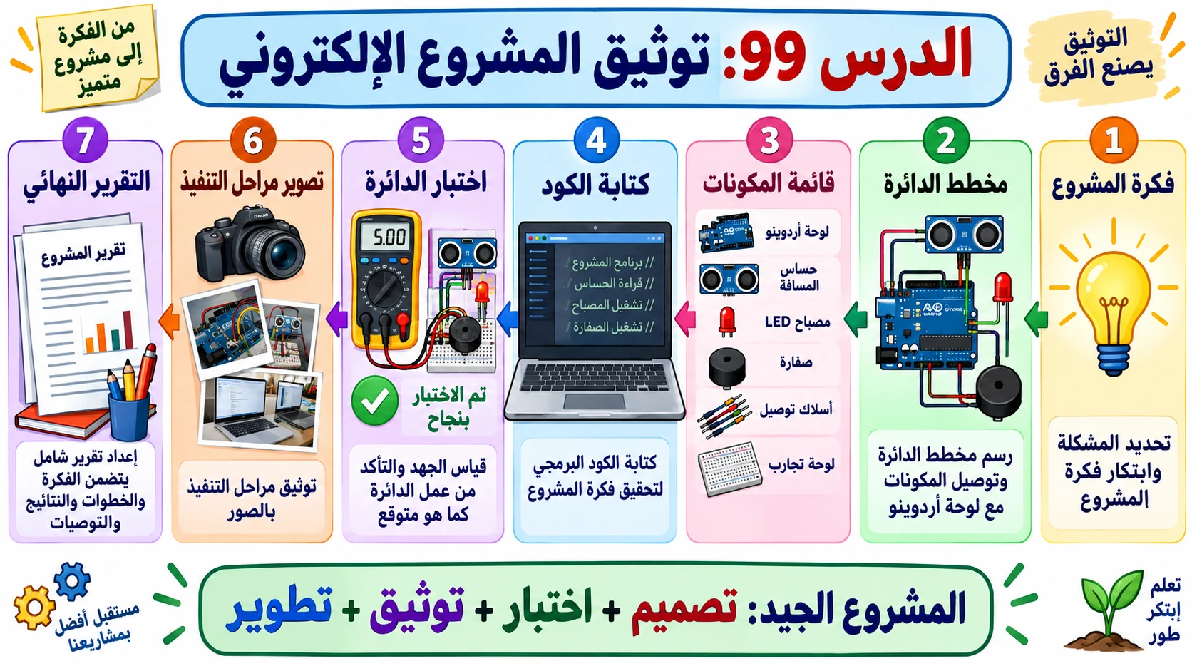 لوحة الدرس 99: توثيق المشروع الإلكتروني