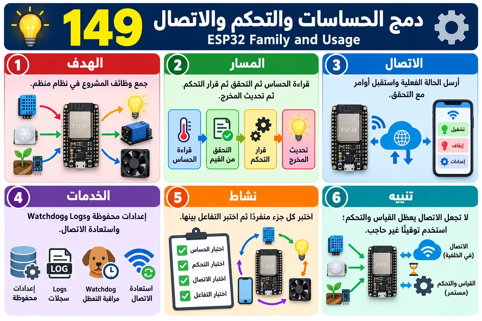 لوحة تعليمية للدرس 149 — ESP32